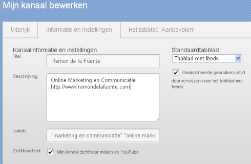 Bewerk YouTube kanaal