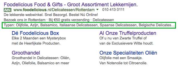 Adwords advertentie extensie dynamische website informatie