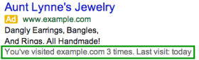 Adwords eerdere bezoeken extensie melding