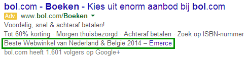 Adwords recensie extensie bol