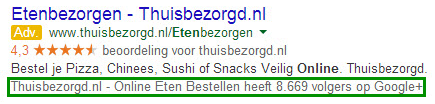 Adwords sociale melding extensie thuisbezorgd