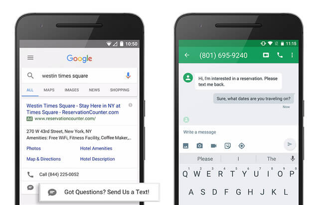 Google Adwords berichtextensie via SMS