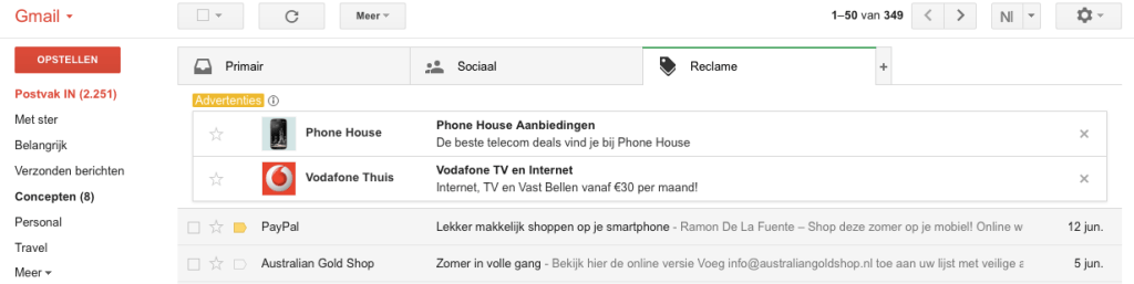 Advertenties in Gmail - Gmail Sponsored Promotions