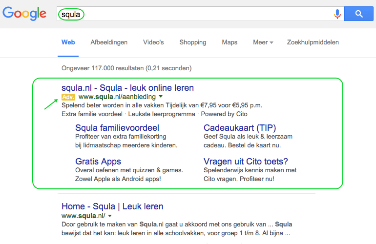 Google Adwords advertentie Squla