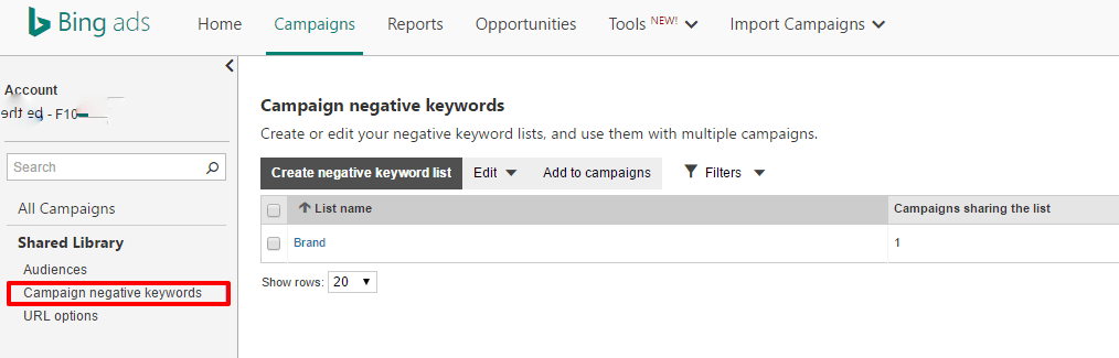 Van Adwords naar Bing Ads importeren - uitsluitingszoekwoorden