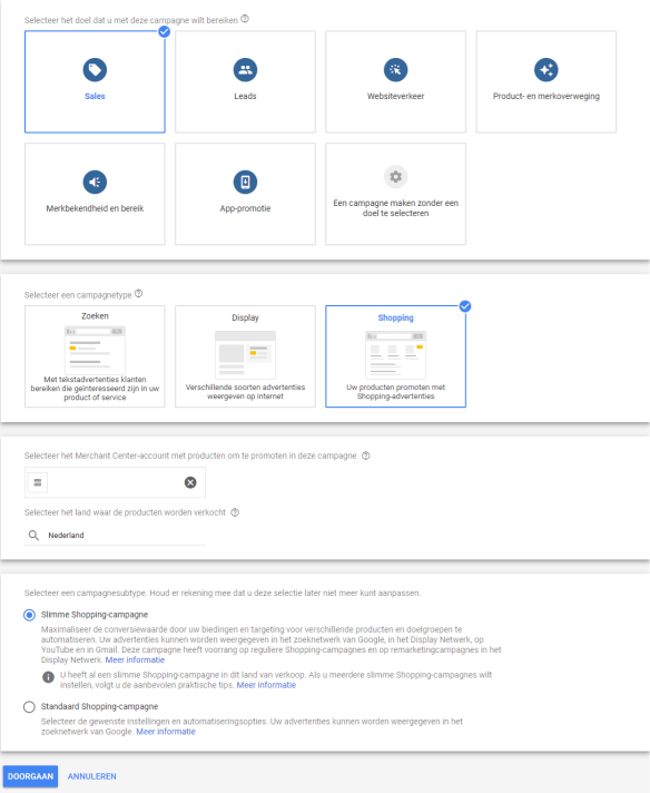 Smart Google Shopping Campagne maken in Google Ads