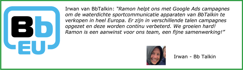 Goede groei van Bb Talkin verkoop in Europa door Google Ads campagnes van Ramon de la Fuente. Een review.